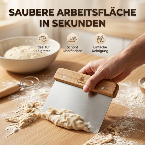 Bäcker-Set – Dänischer Teigbesen mit Sisal-Reinigungsbürste & Edelstahl Teigschaber