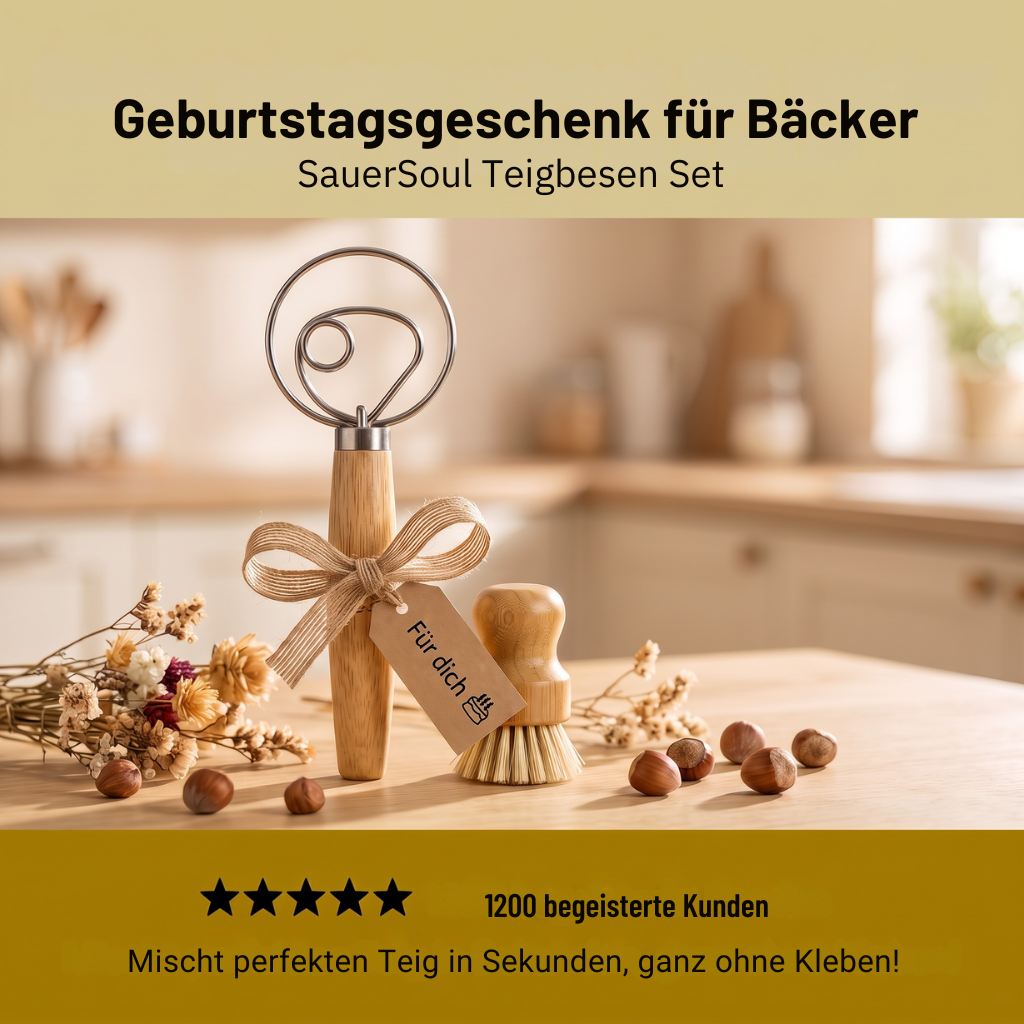 Dänischer Teigbesen mit Sisal-Reinigungsbürste – SauerSoul Set