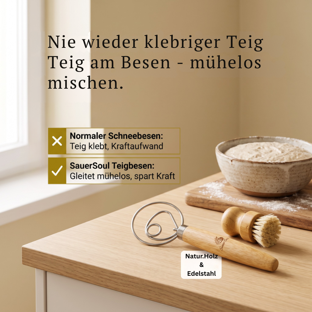 Dänischer Schneebesen–Set mit Sisal-Reinigungsbürste