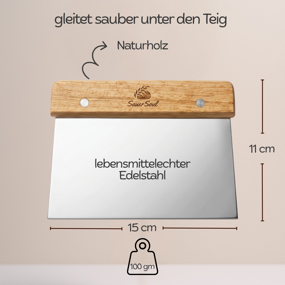 Teigschaber aus Edelstahl mit Naturholz-Griff