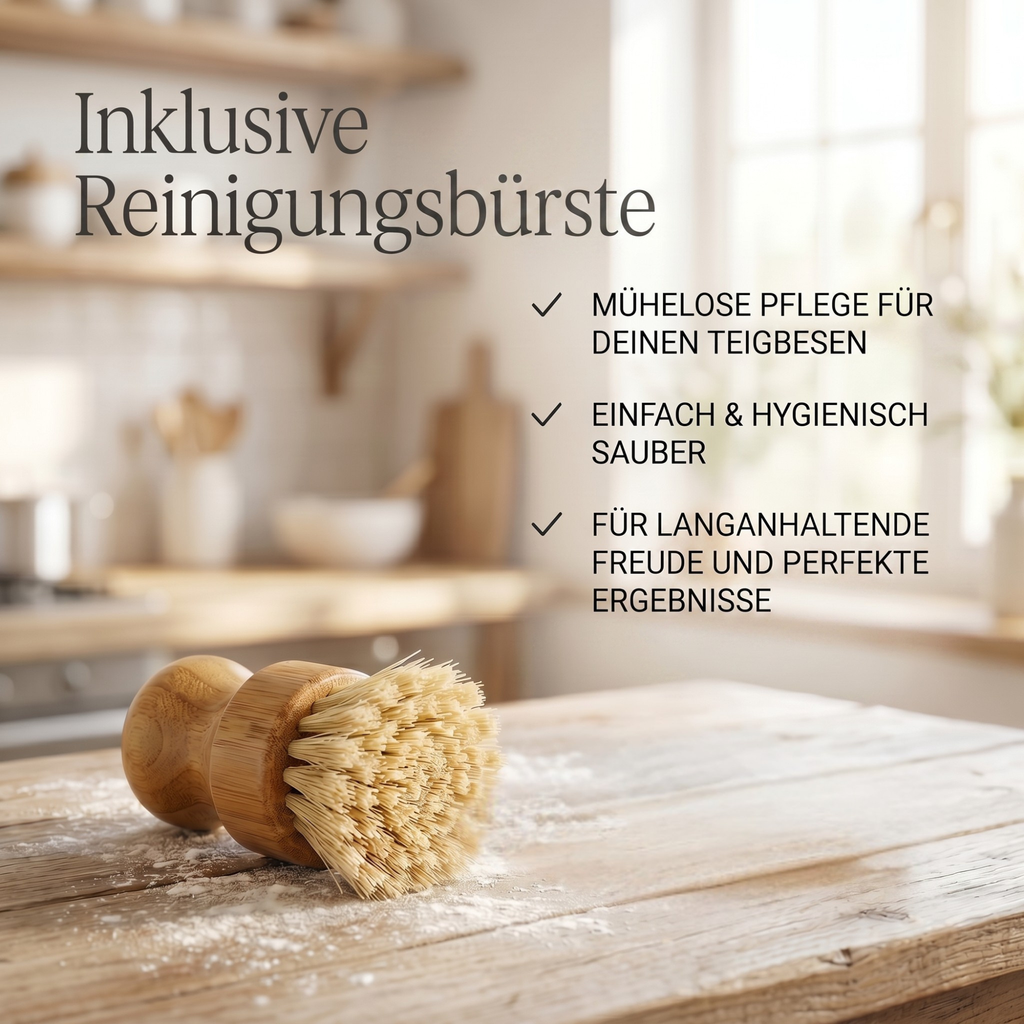 Bäcker-Set – Dänischer Teigbesen mit Sisal-Reinigungsbürste & Edelstahl Teigschaber