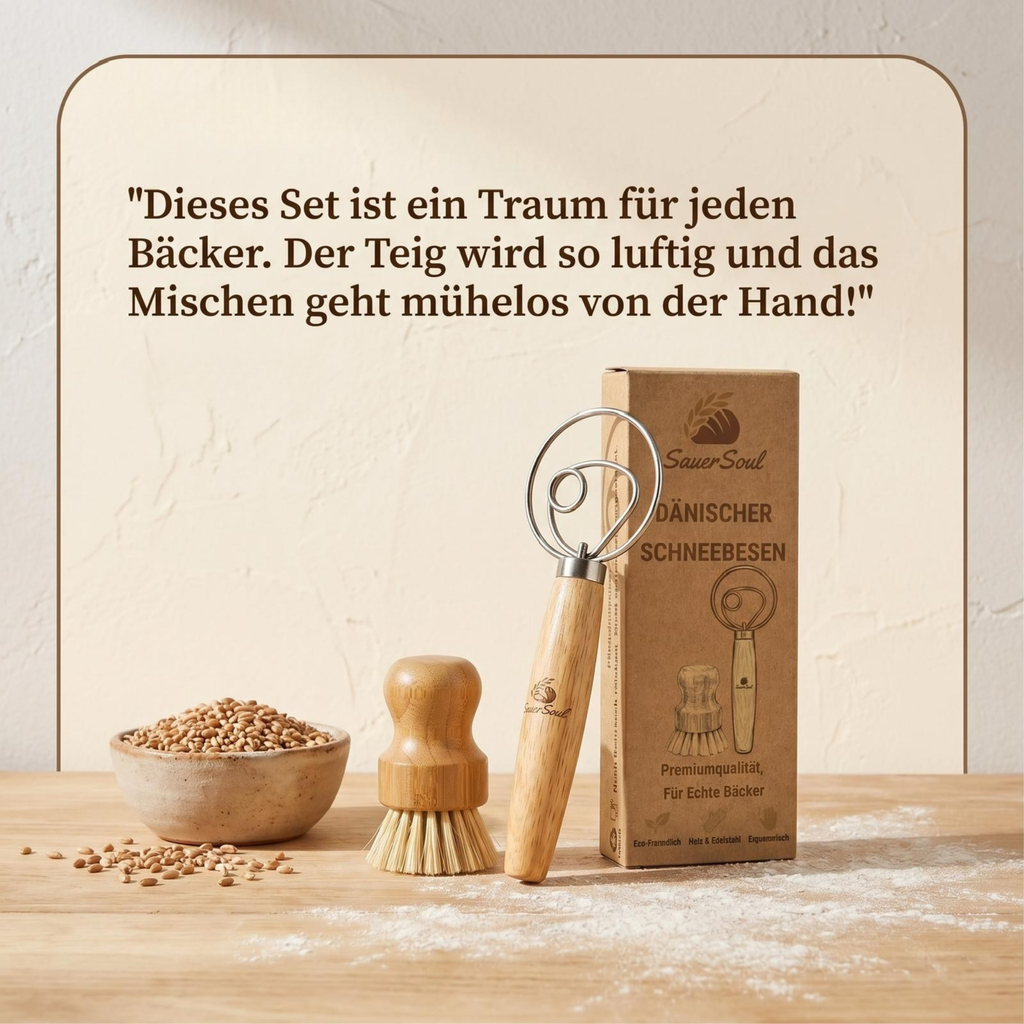 Dänischer Teigbesen Set mit Sisal-Reinigungsbürste