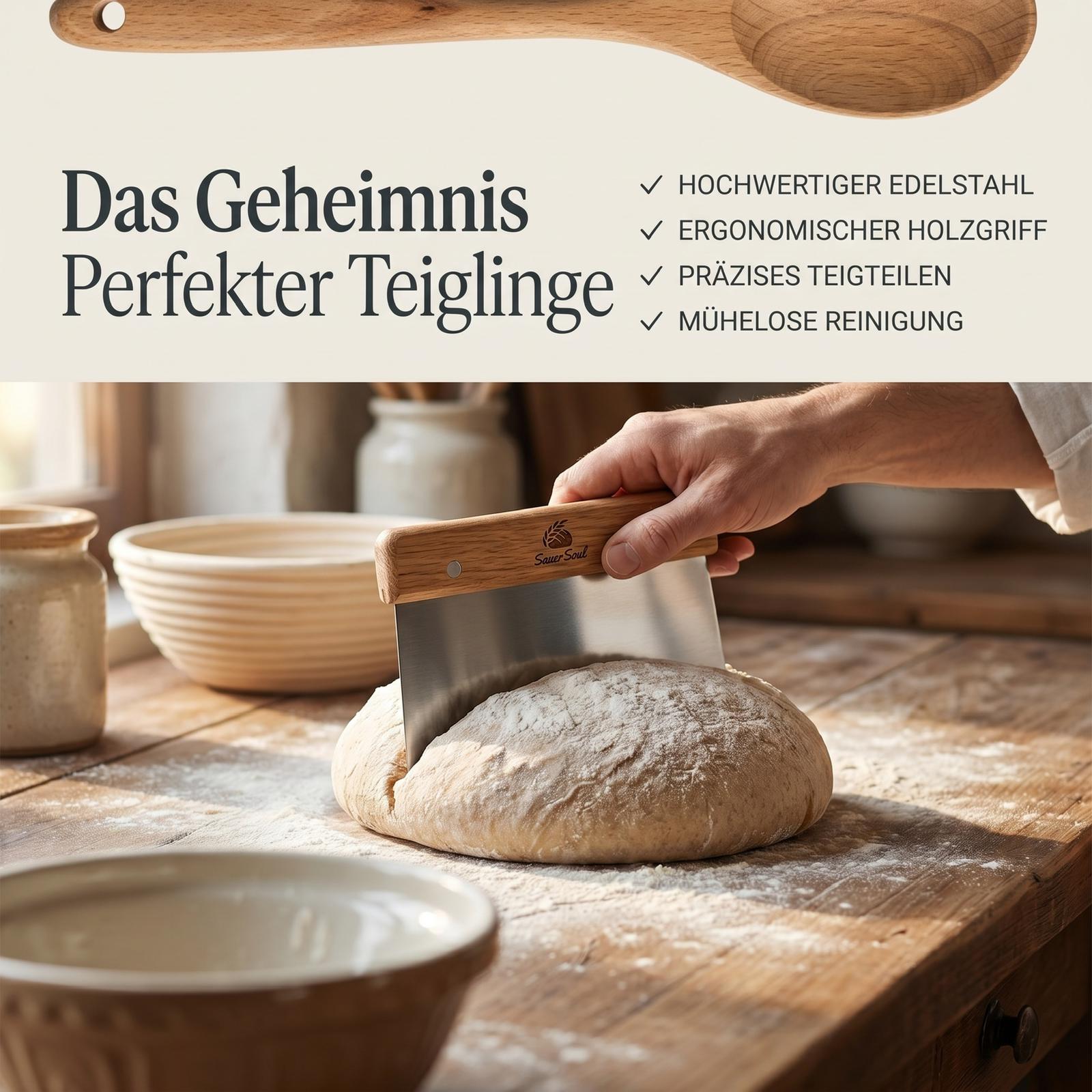 Teigschaber aus Edelstahl mit Naturholz-Griff